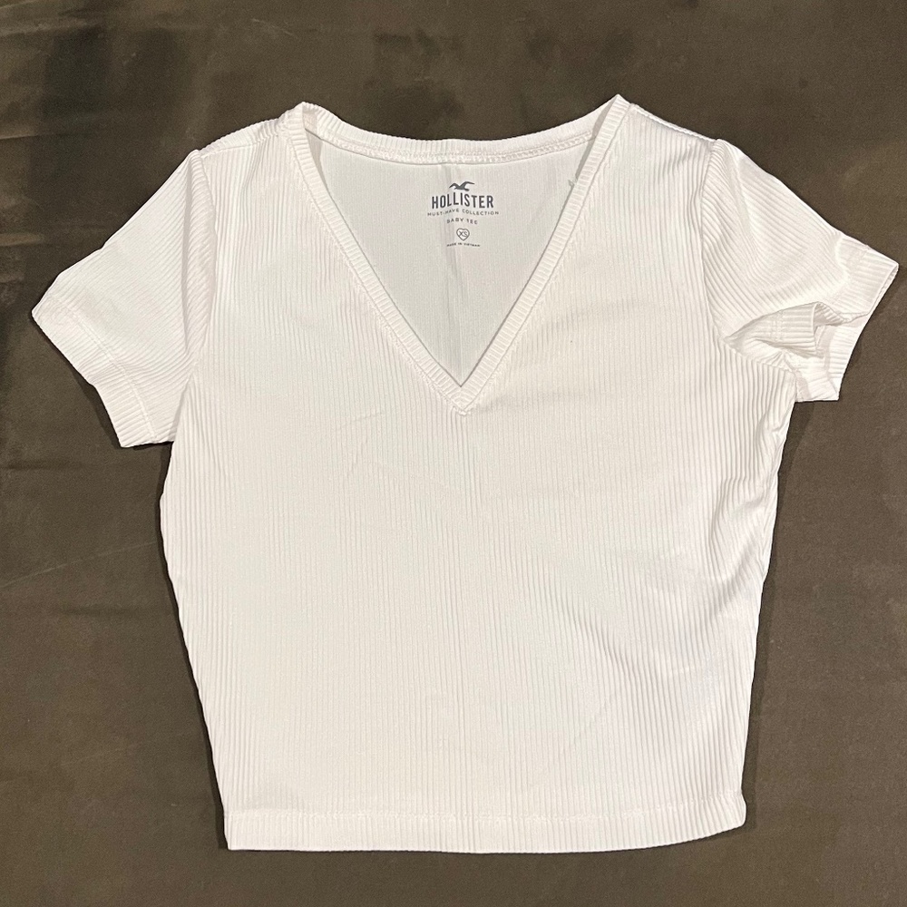 White baby tee (v neck/ribbed) from Hollister